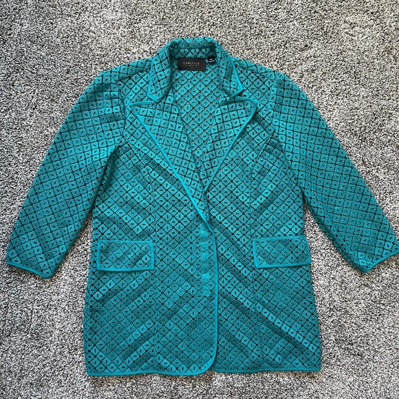 Carlisle Collection Diamond Print Turquoise Jacket, Women's Size 10 - Picture 1 of 11